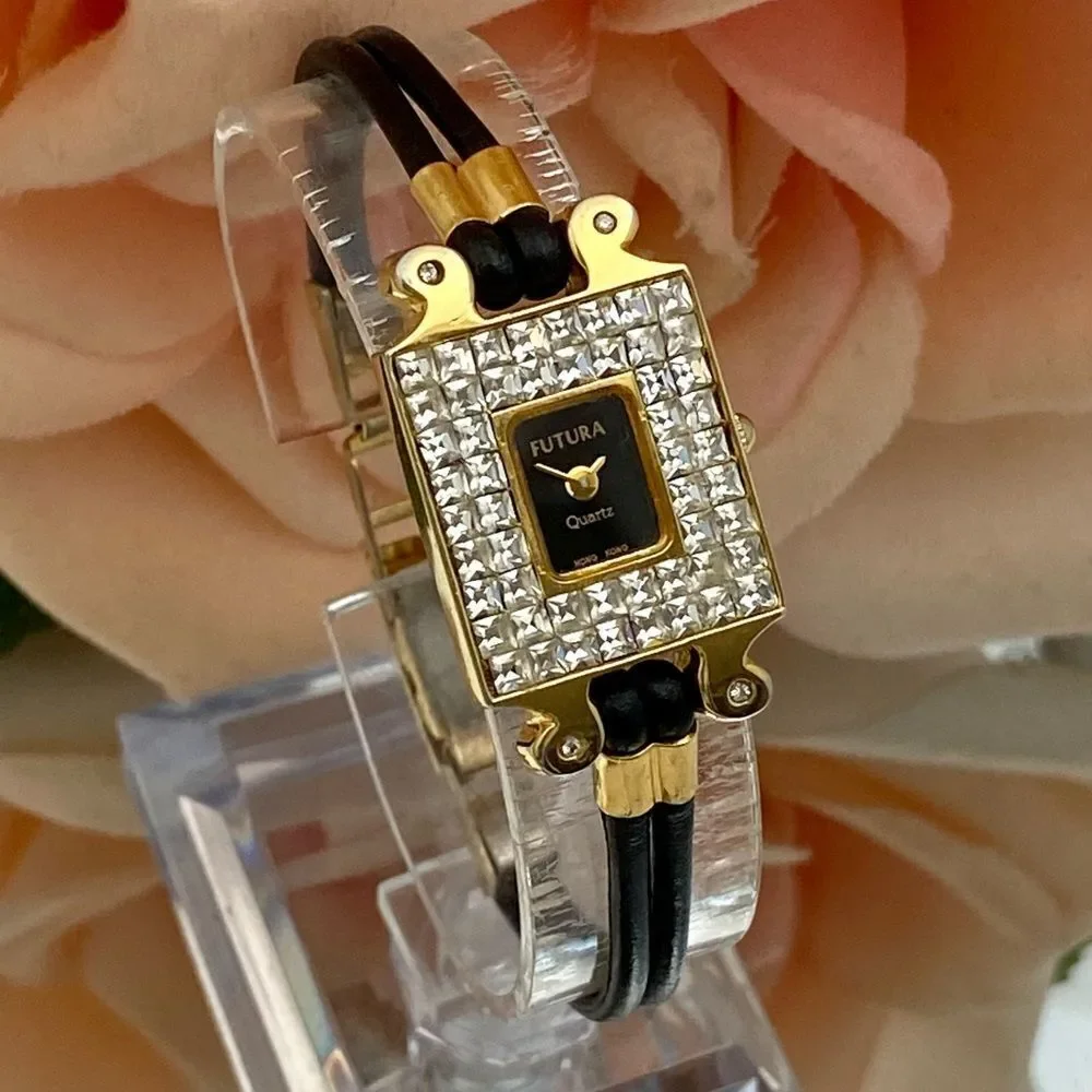 Vintage Unique Futura Pave Rhinestone Bezel West German 4 Jewel Dress Watch
